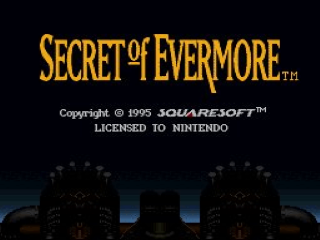 Secret of Evermore title screen for Super Nintendo